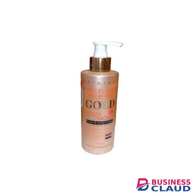 Purec Egyptian Magic Whitening Gold 14 Days Lotion - 300ml remove age spots, freckles and evens out skin tone. clear dark spots on knee, elbow, thigh and other dark areas.