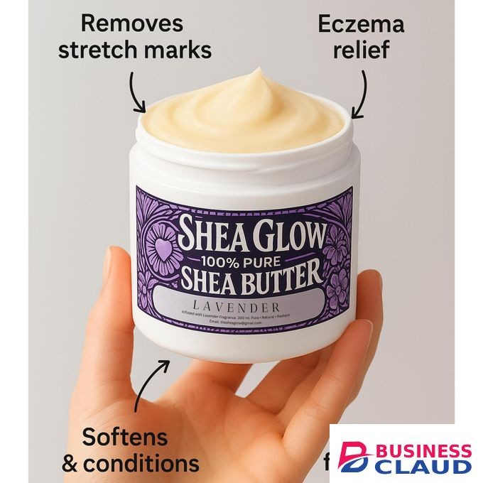 SHEA GLOW LAVENDER 300ml – 100% Pure & Natural Shea Butter for Stretch Marks, Eczema & Beard Care