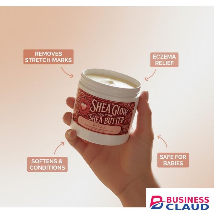 SHEA GLOW ROSE 300ml – 100% Pure & Natural Shea Butter for Stretch Marks, Eczema & Beard Care