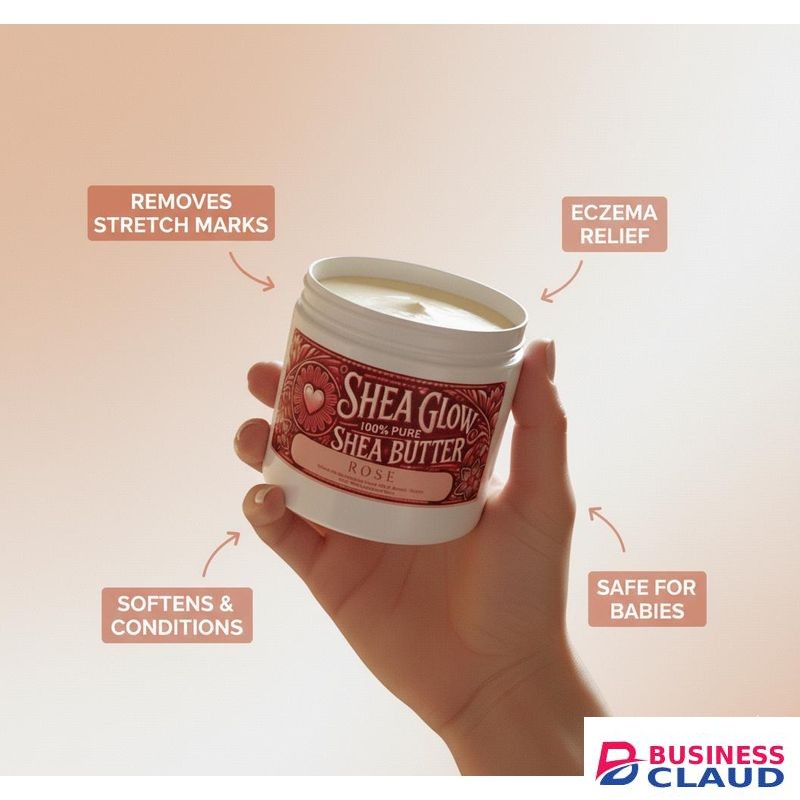 SHEA GLOW ROSE 300ml – 100% Pure & Natural Shea Butter for Stretch Marks, Eczema & Beard Care