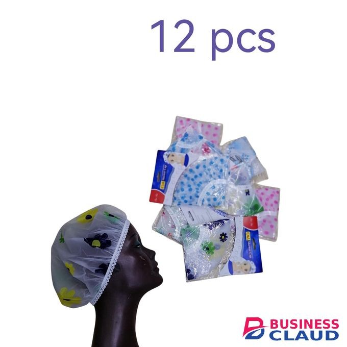 12 pcs Multicolour reusable waterproof shower cap for wamen Eva hair with elastic band large hair protection