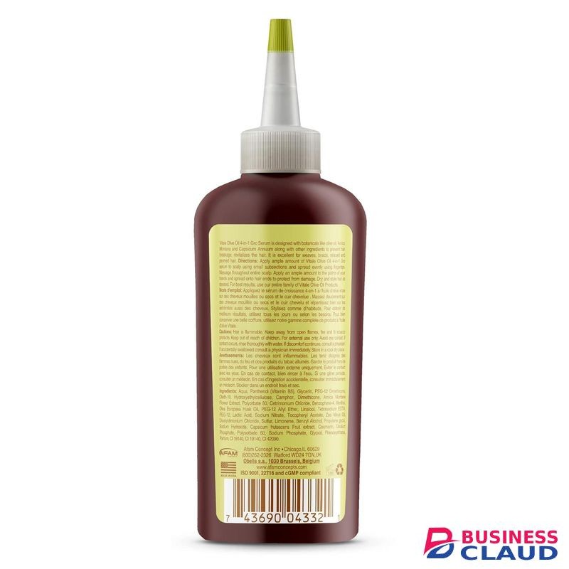Vitale Olive Oil 4 In 1 Hair Growth Serum, Infused With Arnica Montana And Capsicum Annuum Along With Other Botanical Ingredients To Revitalize The Hair And Scalp And Encourages Healthy Hair Growth