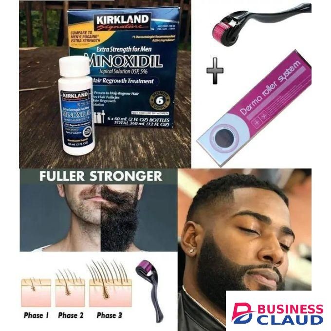 Kirkland Minoxidil Minoxidil 5% + Dermaroller 0.5mm Beard / Hair Growth Kit ,treat Hair Loss +baldness +regrow Beards+ Hairline ,anti Hairloss Kit For Faster Results