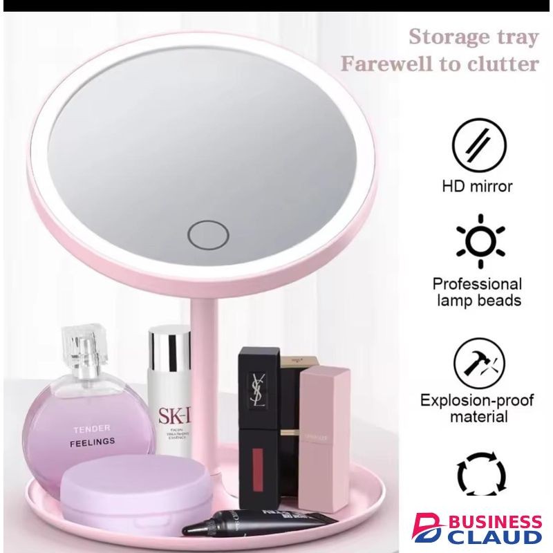 Plastic Touch Screen Smart Led Vanity Mirror Lights ,Natural Light For Makeup , Portable Tabletop Cosmetic Mirror , Smart Mirror , Led Makeup Mirror With Storage Tray (Set Of 1), Round
