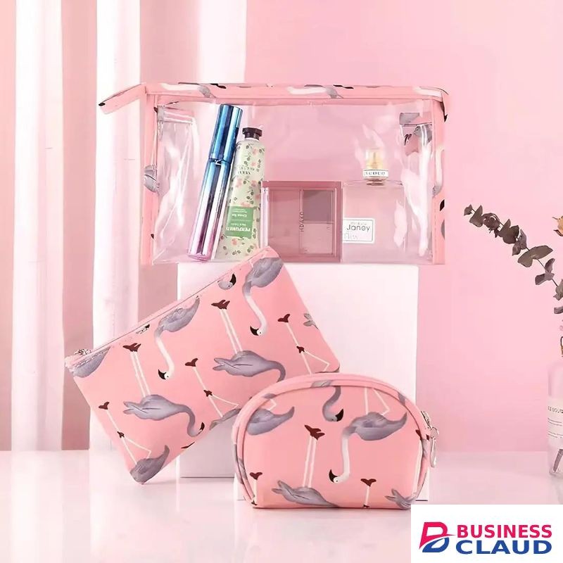 3 in 1 Cute Floral Leather Cosmetic Bag Set Large, Medium, Small for Girls Zippered Pouch Set with Makeup Pouch Large Travel Toiletry Bag