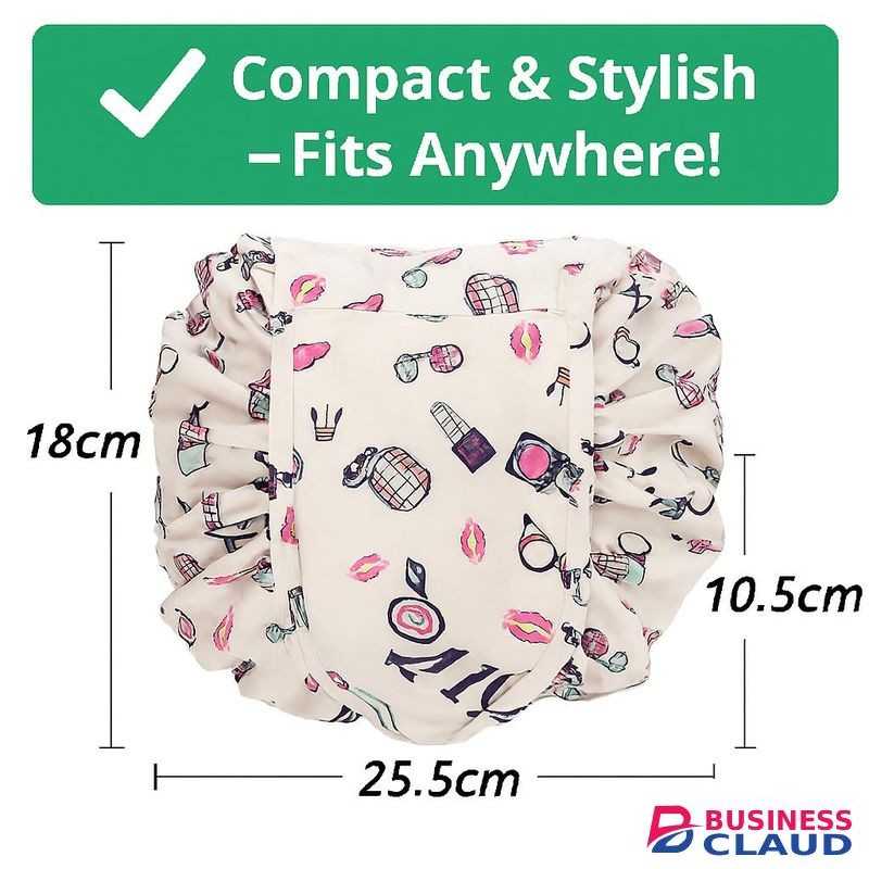 Large Drawstring Makeup Bag 50cm – Portable Cosmetic Pouch with Stylish Beauty Icons – Travel-Friendly Organizer