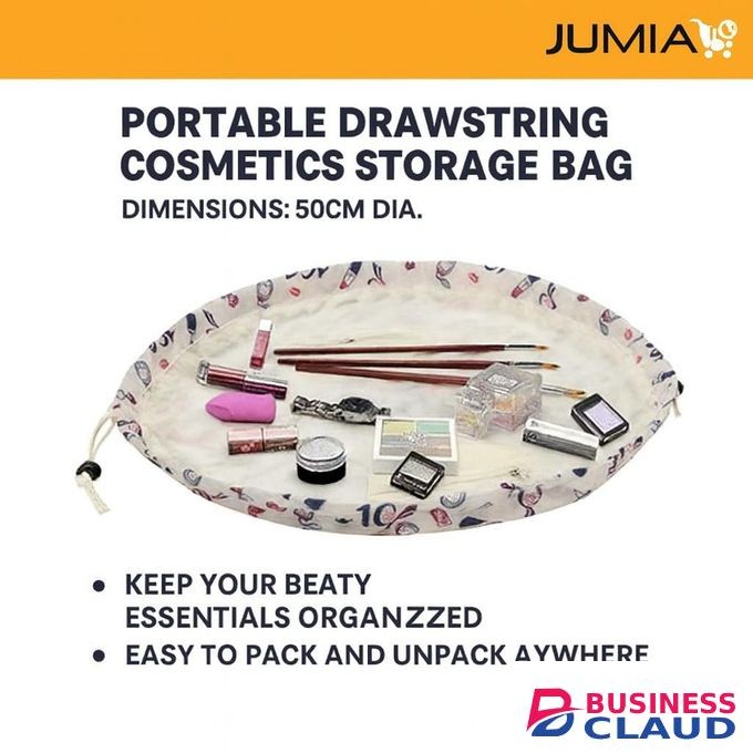 Large Drawstring Makeup Bag 50cm – Portable Cosmetic Pouch with Stylish Beauty Icons – Travel-Friendly Organizer