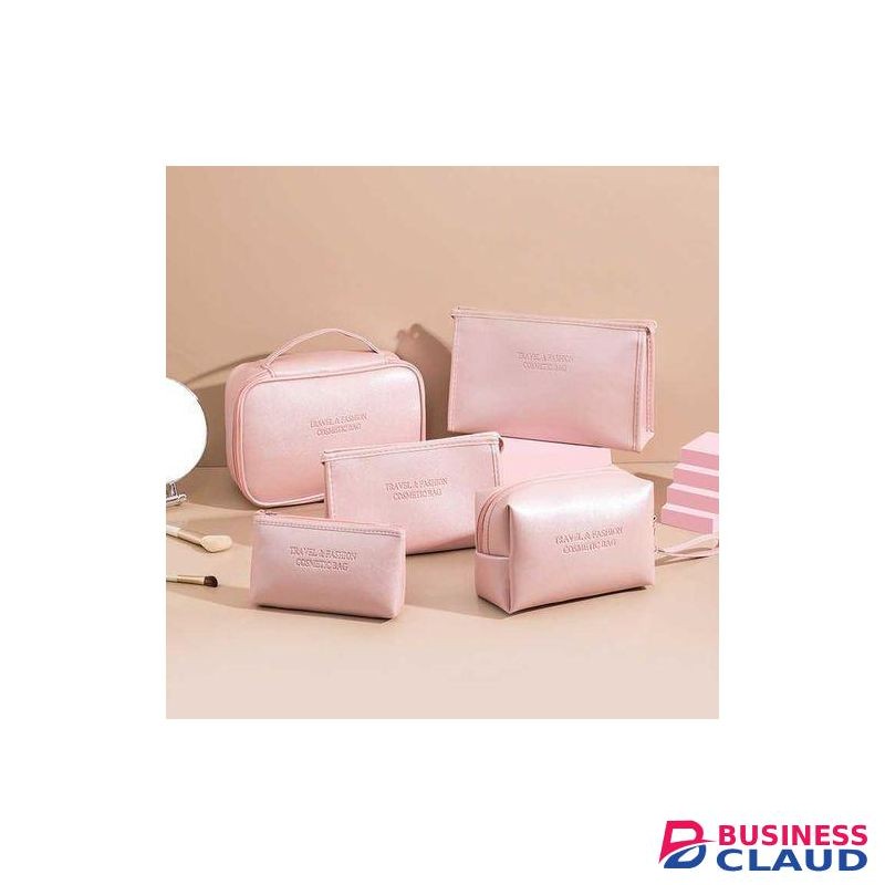 5pcs Vegan Leather Travel Makeup Cosmetic Bags