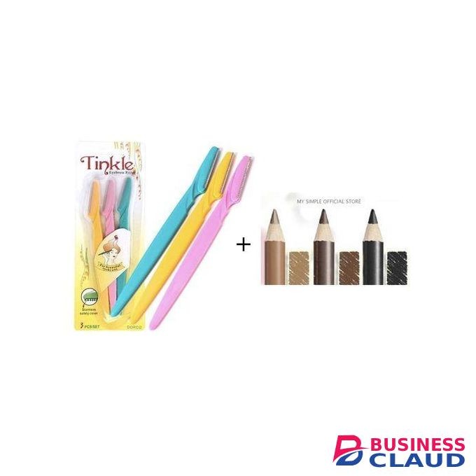 Davis Eyebrow Shaper Razor(3pcs) + 3 Pcs Eye And Lip Liner Pencils