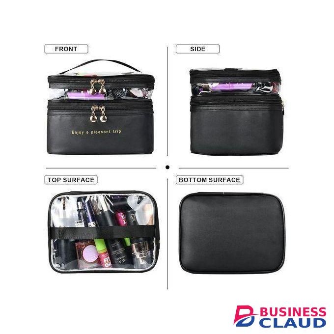 .White Label Double Layer Cosmetic Bag - Black