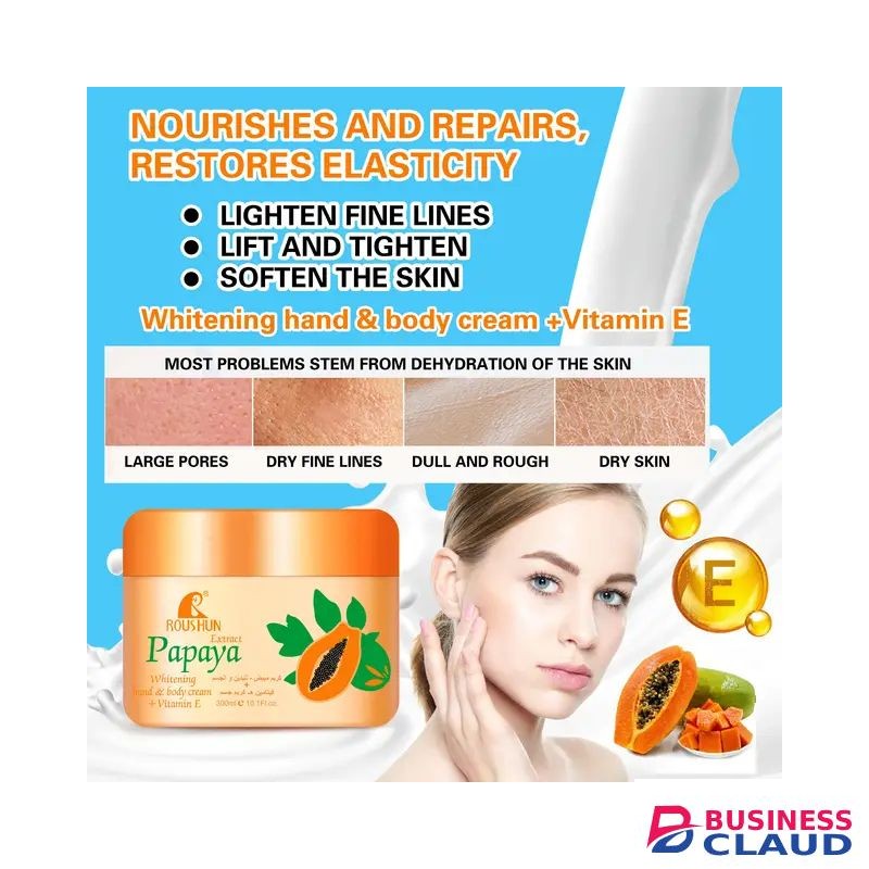 Roushun Papaya Extract Whitening Hand And Body + Vitamin E Cream 300 ml