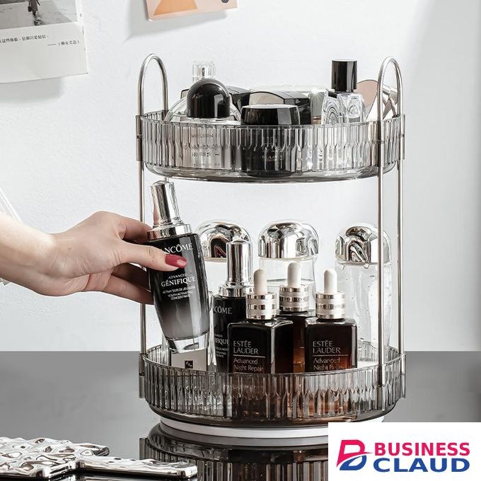 360 DEGREE 2 TIER ROTATING MULTIFUNCTIONAL TRANSPARENT MAKEUP/COSMETIC ORGANIZER.