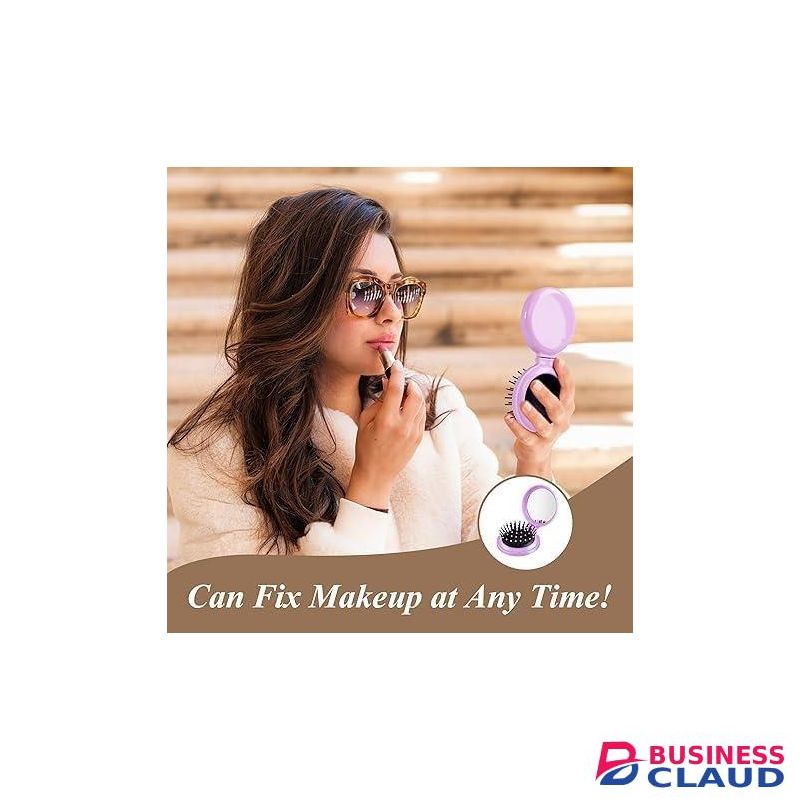 Mini Hair Brush, Travel Hair Brush, Folding Hair Brush, Round Hair Massage Comb With Cosmetic Mirror For Women And Girls