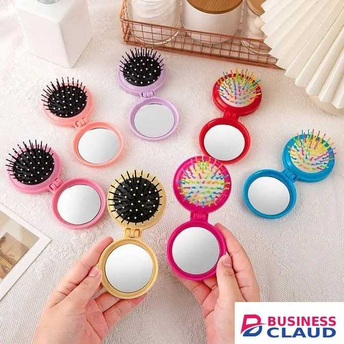 Mini Hair Brush, Travel Hair Brush, Folding Hair Brush, Round Hair Massage Comb With Cosmetic Mirror For Women And Girls