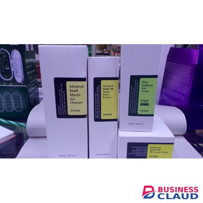 Cosrx skincare, snail mucin essence, aloe sun cream