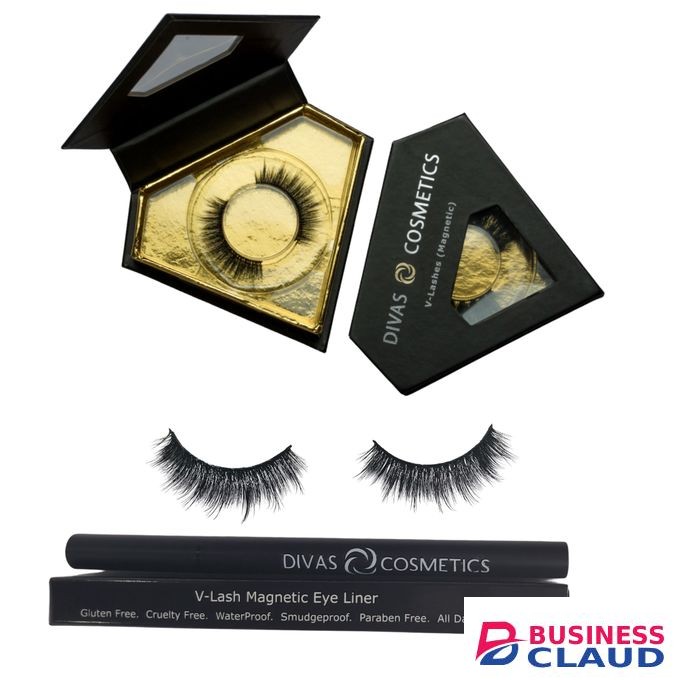 Divas cosmetics 5D Faux Mink Magnetic Eyelashes & Liner (Black) - Lavish Kit