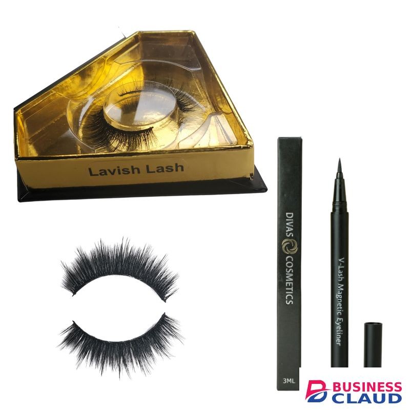Divas cosmetics 5D Faux Mink Magnetic Eyelashes & Liner (Black) - Lavish Kit