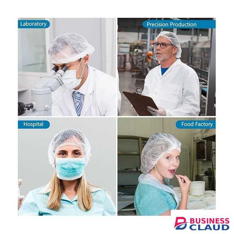 100 PCS Disposable Nonwoven Bouffant Caps Hair Net Cap Free Size Elastic Cap, STONCEL Non-Woven Strip Cap for Food Service Beauty Kitchen Hospital and Workspace (White)
