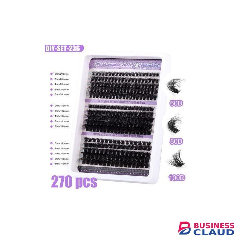 DIY segmented purple eyelashes false eyelashes 100D large capacity D curve messy dense curled simulated eyelashes DIY-SET-236 + Black double head glue + makeup brush + makeup remover + forceps