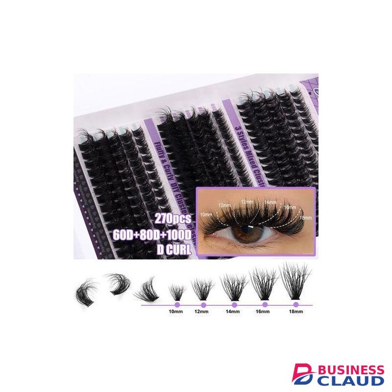 DIY segmented purple eyelashes false eyelashes 100D large capacity D curve messy dense curled simulated eyelashes DIY-SET-236 + Black double head glue + makeup brush + makeup remover + forceps