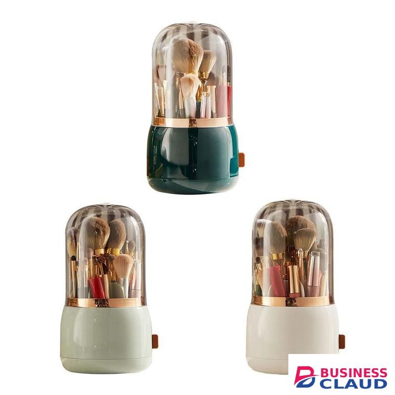 360° Rotating Makeup Brush Holder Transparent Brush Organizer Box with Lid Dust-Proof Vanity Desktop Bathroom Counter Cosmetic Accessory