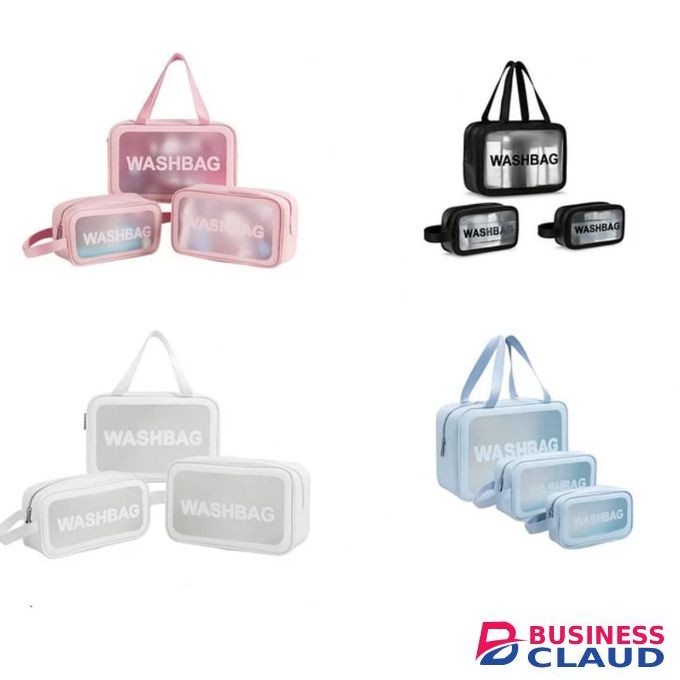 3 in 1 Clear Toiletries Bag, Wash Bag, Clear PU Makeup Bag, Waterproof Toiletry Travel Bag with Zipper Handle, Portable Airport Cosmetic Bag for Travel Bathroom Men Women