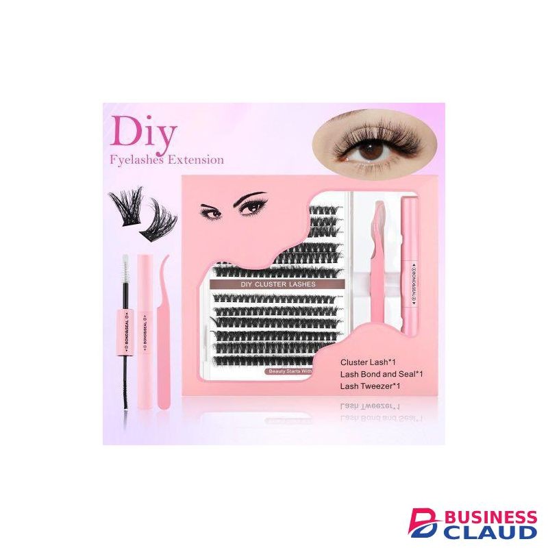 DIY Cluster Lash Extension Kit - 8-16mm Fluffy Matte Lashes with Bond&Seal, Tweezers, Pink Gift Box, Long-Lasting 48H for Voluminous Eye Makeup