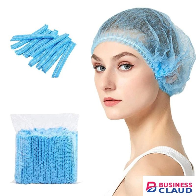 100PCS Disposable Nonwoven Bouffant Caps Hair Net Cap Free Size Elastic Cap, STONCEL Non-Woven Strip Cap for Food Service Beauty Kitchen Hospital and Workspace (Blue)