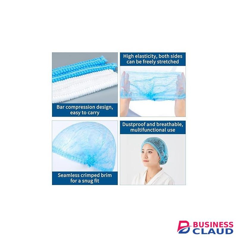 100PCS Disposable Nonwoven Bouffant Caps Hair Net Cap Free Size Elastic Cap, STONCEL Non-Woven Strip Cap for Food Service Beauty Kitchen Hospital and Workspace (Blue)