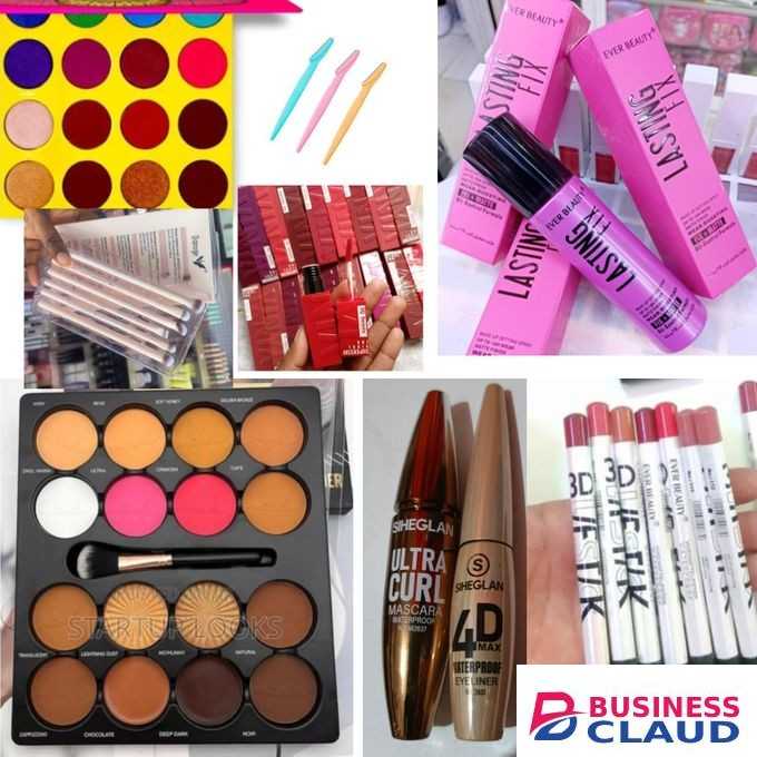 5pcs Lip liner, Mascara, Eyeliner, Micolor contour palette, Eyeshadow brushes, Lipstick, makeup fixer, Eyebrow trimmer, Eyeshadow palette