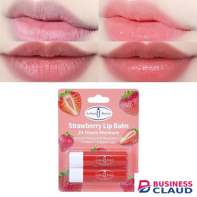 Aichun Beauty Strawberry Lip Balm - Locks in Moisture & Nourishes Lips. Protect Chapped Lips (2Pcs Pack)