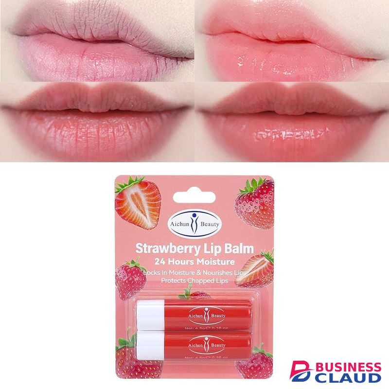 Aichun Beauty Strawberry Lip Balm - Locks in Moisture & Nourishes Lips. Protect Chapped Lips (2Pcs Pack)