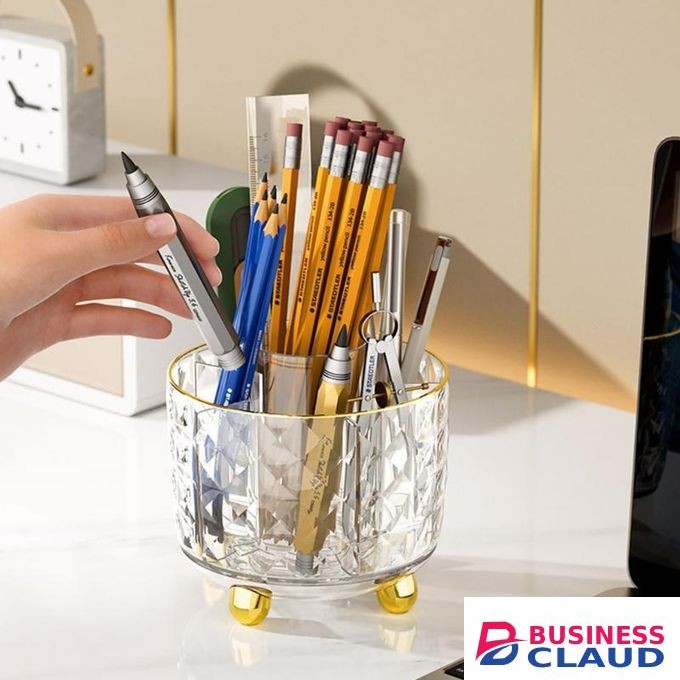 Luxury 360° rotating makeup brushes holder with lid