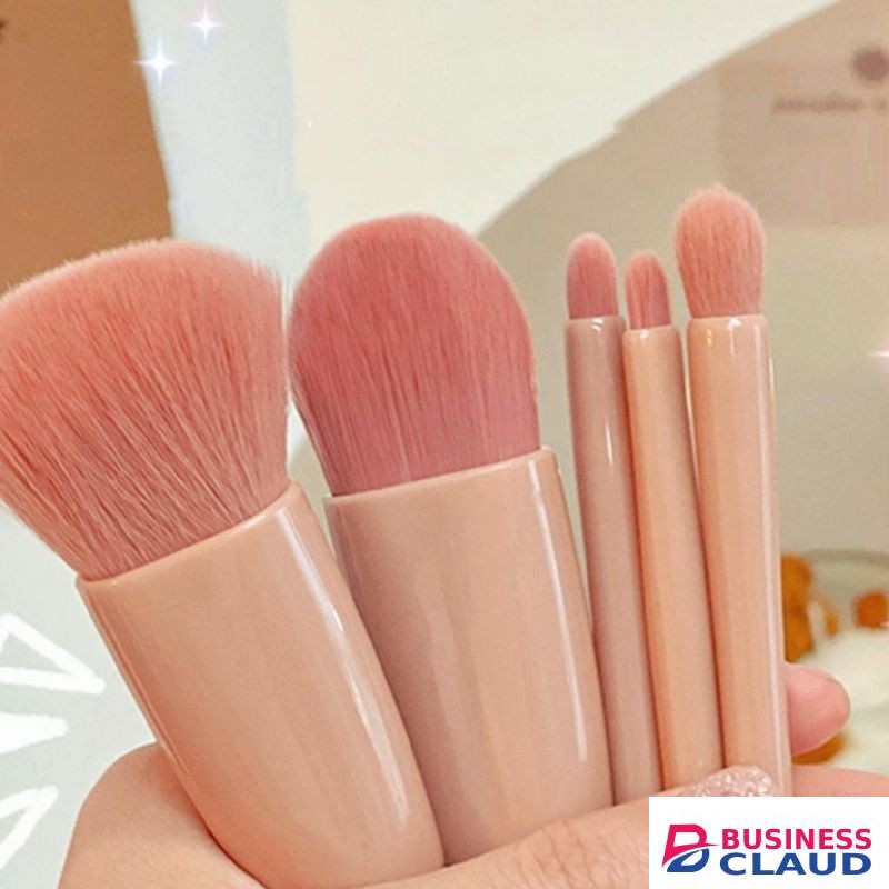 5 portable mirror box multifunctional makeup brush set, bean paste color
