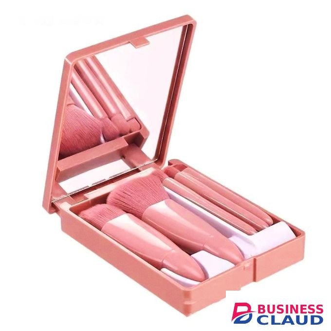 5 portable mirror box multifunctional makeup brush set, bean paste color