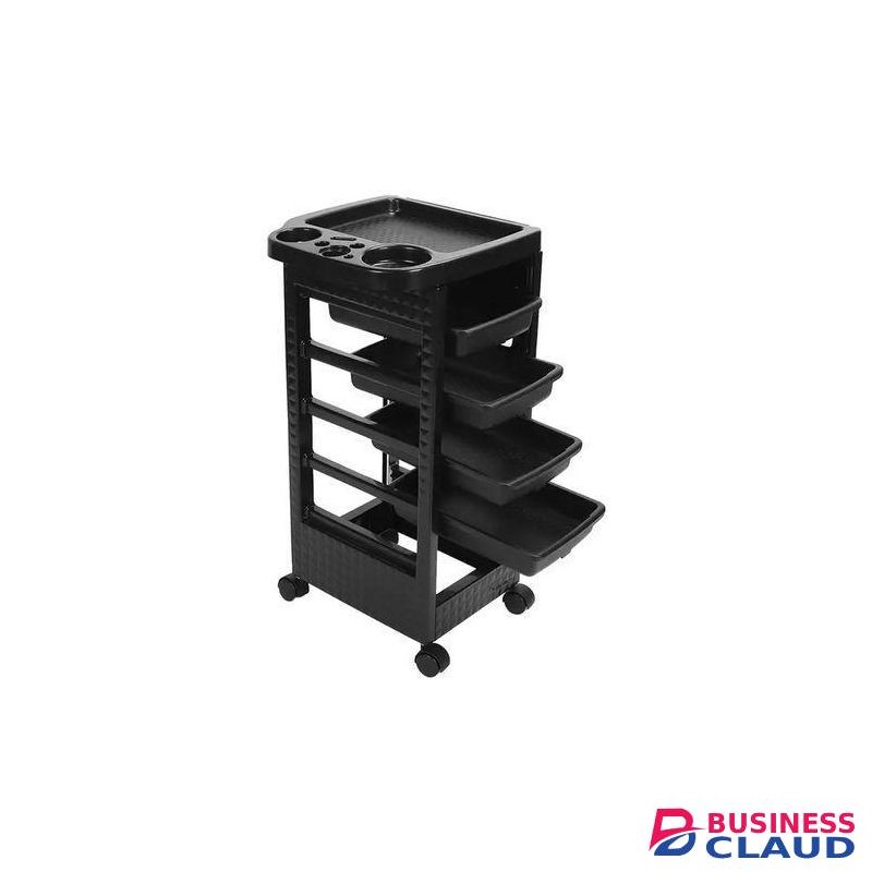 Multilevel black beauty salon trolley with 5 drawers