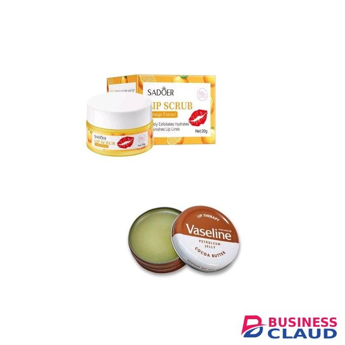 Vaseline 2 in 1 LIPCARE ESSENTIALS: Cocoa Butter Lip Therapy Balm + Sadoer Orange Extract Gentle Exfoliating Lip Scrub