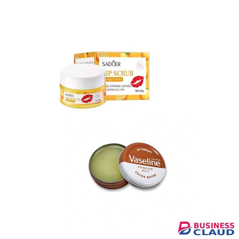 Vaseline 2 in 1 LIPCARE ESSENTIALS: Cocoa Butter Lip Therapy Balm + Sadoer Orange Extract Gentle Exfoliating Lip Scrub