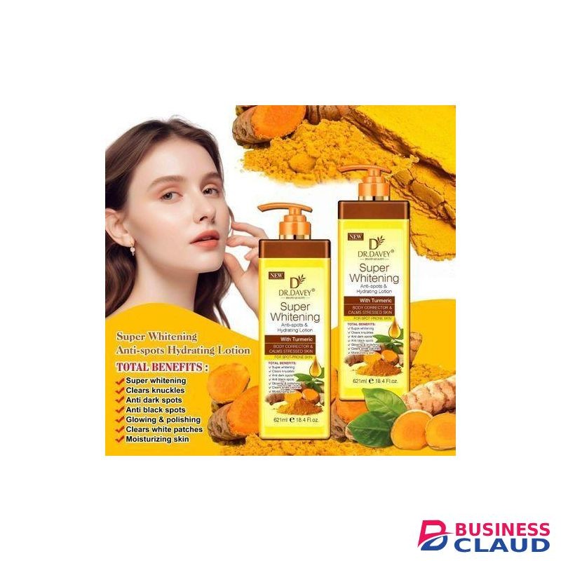 Dr. Davey Turmeric Anti-Spots, Hydrating Super Whitening Body Lotion. (1 Piece). Removes Dark Spots, Dark Knuckles, Glows, Polishes, Whitens, Clears White Patches, Moisturizes, Evens