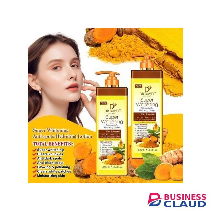 Dr. Davey Turmeric Anti-Spots, Hydrating Super Whitening Body Lotion. (1 Piece). Removes Dark Spots, Dark Knuckles, Glows, Polishes, Whitens, Clears White Patches, Moisturizes, Evens