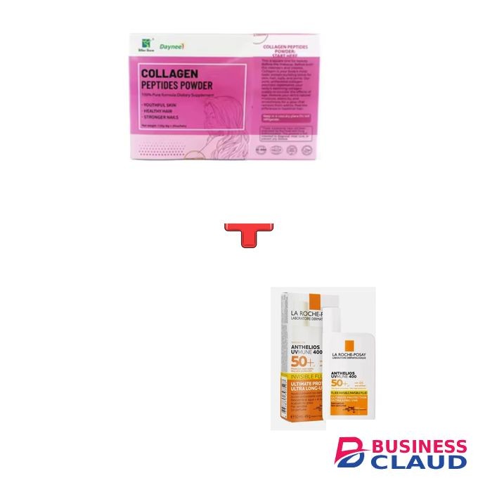 Collagen Peptides Powder 100% Pure Formula (120g) + SPF50+ Invisible Fluid Sunscreen (50ml) – Skin Glow & Protection Combo