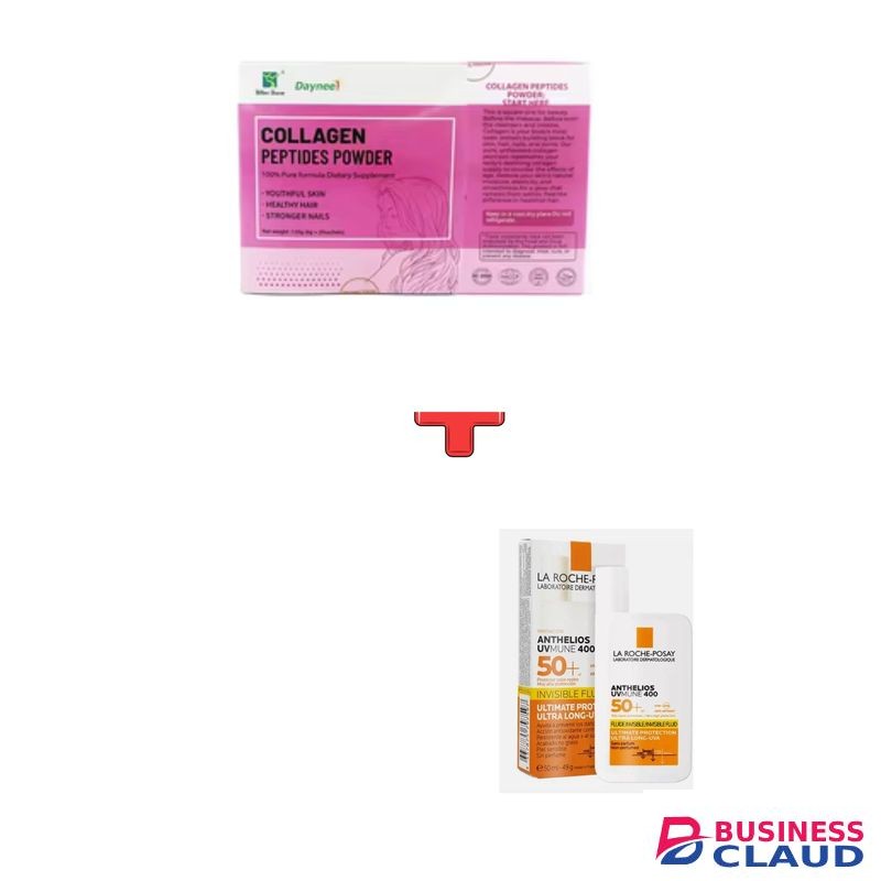 Collagen Peptides Powder 100% Pure Formula (120g) + SPF50+ Invisible Fluid Sunscreen (50ml) – Skin Glow & Protection Combo