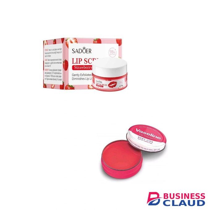 Vaseline 2 in 1 LIPCARE ESSENTIALS: Rosy Lip Balm Therapy + Sadoer Strawberry Exfoliating Lip Scrub