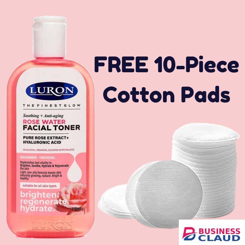 Luron Soothing + Anti-aging ROSE WATER FACIAL TONER 210ml + FREE 10-Piece Cotton Pads
