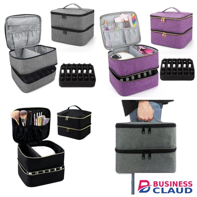 Nail Polish Travel Organizer Storage Case, Portable 2-Layer Cosmetic Bag for Nail Art Accessories, High Capacity Makeup Storage with 30 Slots for Bottles, Easy to Carry, 26x19x22cm