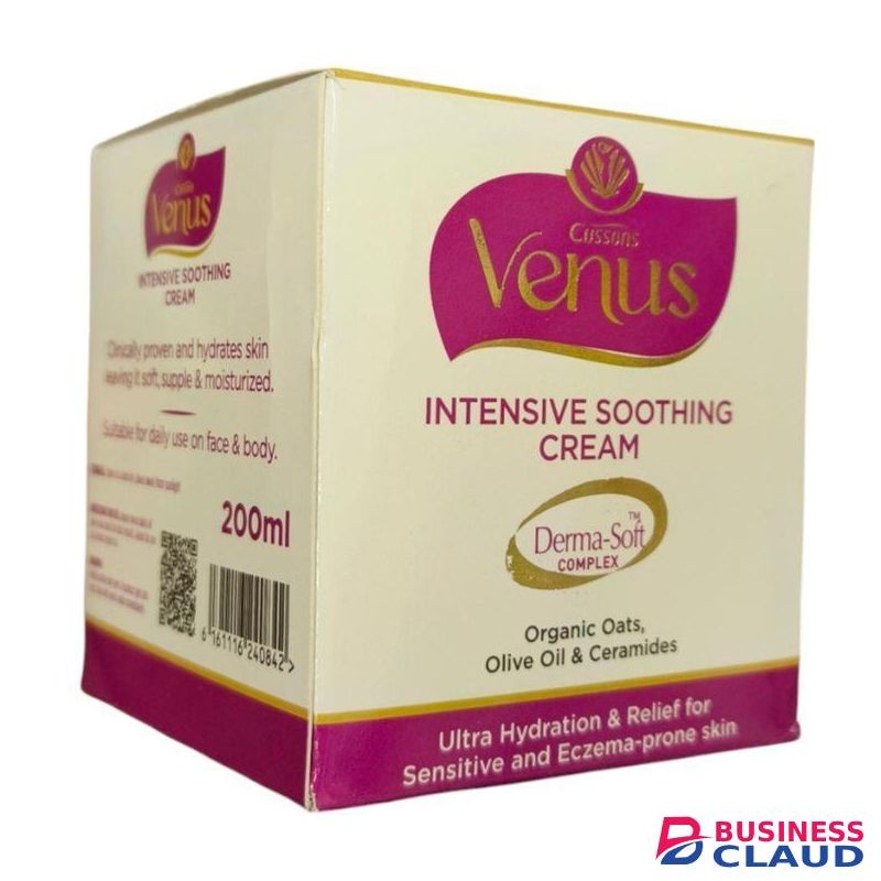 Venus Cussons Intensive Soothing Cream: Ultra-Hydration & 24-Hour Relief for Sensitive, Eczema-Prone Skin (200ml)