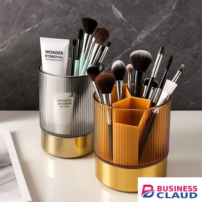 Makeup Brush Organizer With Lid – Compartmentalized, PP+ABS, Luxury Design