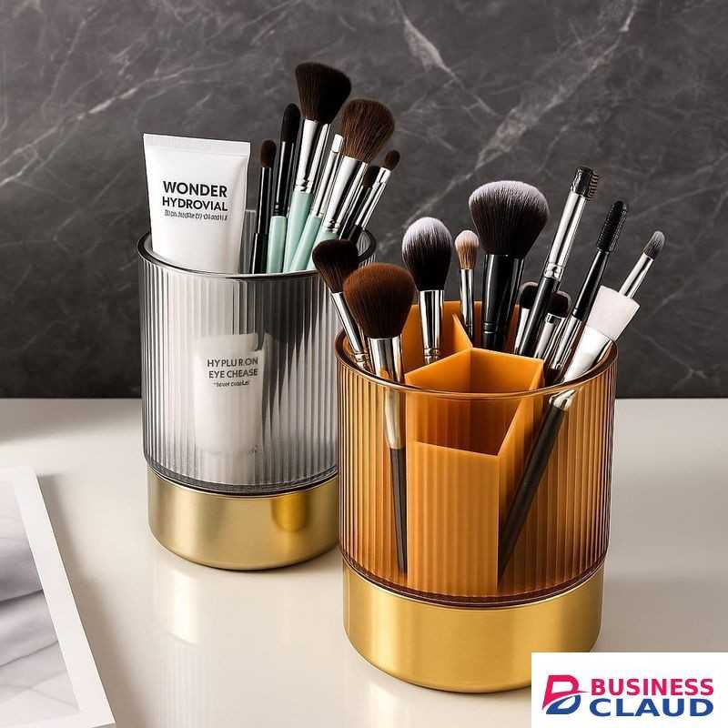 Makeup Brush Organizer With Lid – Compartmentalized, PP+ABS, Luxury Design