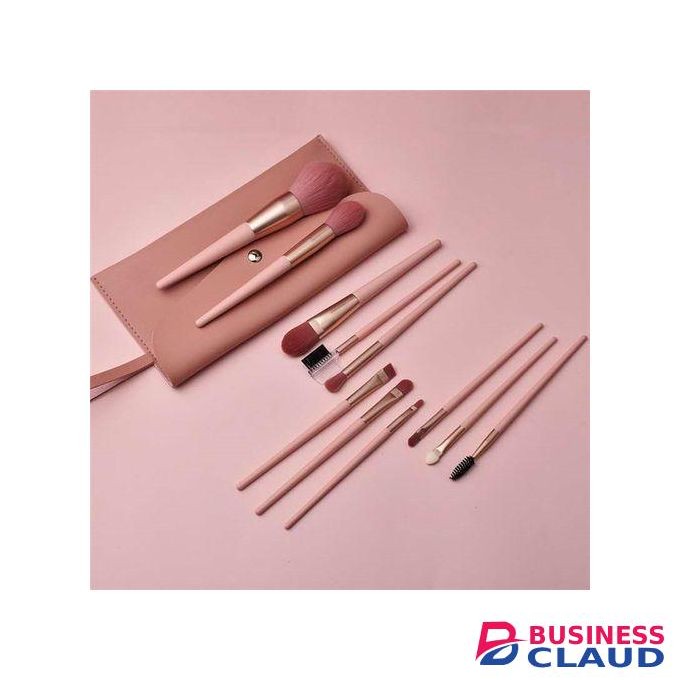 12Pcs Makeup Brushes Get 1 Free Poratable Organize Bag-Pink