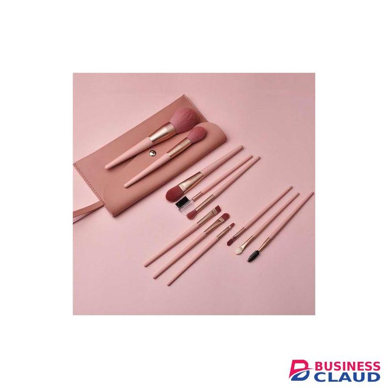 12Pcs Makeup Brushes Get 1 Free Poratable Organize Bag-Pink